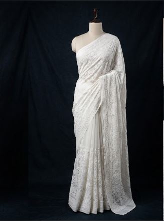 Chikankari Georgette Saree – Pure White