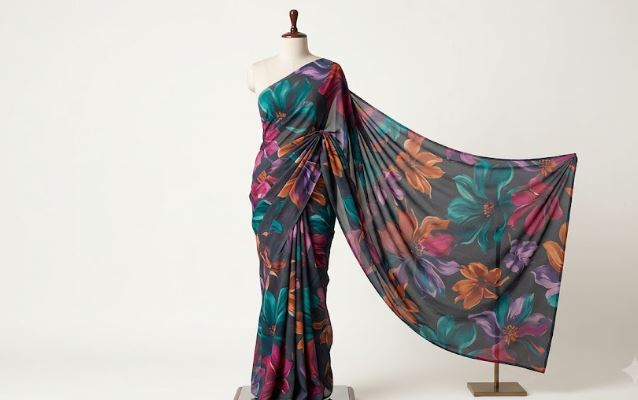 Modern Printed Georgette Saree – Teal